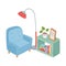 Sweet home armchair floor lamp plant frame and books decoration isolated design