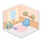 Sweet home armchair laptop carpet books shelf window curtains decoration isometric isolated design