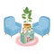 Sweet home armchairs potted plant picture frame books and carpet