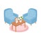 Sweet home armchairs table with plant and frame decoration