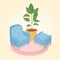 Sweet home sofa chair potted plant on carpet