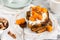 Sweet homemade sandwich with pumpkin, cheese and nuts, selectiv