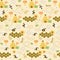 Sweet honey seamless pattern Cute bees, tasty healthy honey, bee hive, flower, honeycomb Vector background