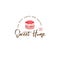 Sweet house logo. Cakes emblem. Bakery and cafe logo. A beautiful cake with strawberry.