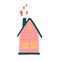 Sweet house. pink house. hearts fly out of the pipe. home comfort and coziness. family harmony. love. date