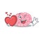 A sweet human brain cartoon character style with a heart