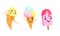 Sweet Ice Cream Characters Sending Kiss and Waving Hand Vector Set
