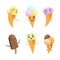 Sweet Ice Cream Characters Smiling, Laughing and Kissing Vector Set