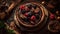 Sweet indulgence homemade berry chocolate cheesecake slice generated by AI