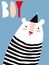 Sweet Infantile Style Nursery Art with Funny Polar Bear Wearing Black-White Striped Jumper.