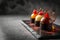 Sweet Italian dessert beautifully served. Stylish confectionery of high cuisine