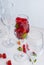 Sweet jellies in a champagne glass. Selective focus