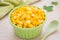 Sweet kernel corn in green bowl