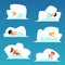 Sweet kids characters set sleeping in clouds flat vector illustration isolated.