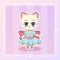 Sweet Kitty Little cat cute kawaii anime cartoon kitten girl in dress with pink ribbon.