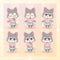 Sweet Kitty Little cute kawaii anime cartoon husky dog wolf puppy girl in dress with long fluffy ears different emotions mascot st