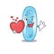 A sweet klebsiella pneumoniae cartoon character style holding a big heart