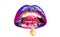 Sweet lips and tongue. Honey drop on woman lips. Sweet kiss icon. Women mouth in different colors. Bright cosmetics