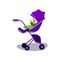 Sweet litle kid sitting in a purple modern baby stroller, transporting of small children with comfort cartoon vector