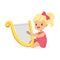 Sweet little blonde girl playing harp, young musician with toy musical instrument, musical education for kids cartoon