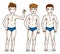 Sweet little boys young teen standing in blue underwear. Vector