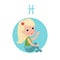 Sweet little girl as Pisces astrological sign, horoscope zodiac character colorful cartoon Illustration