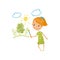 Sweet little girl painting nature with color paints and brush on the wall, young artist, kids activity routine vector