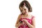 Sweet little girl play on smartphone concetrated isolated