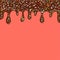Sweet living coral color background glazed with chocolate and candy