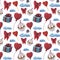 Sweet Love elements pattern. Love and sweets template design. Watercolor pattern whit cupcake, red heart lolipop, heart shaped