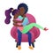 Sweet loving black african american couple sitting together in the sofa vector illustration.
