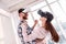 Sweet loving couple whirling in VR
