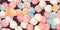 Sweet Marshmallows Candy Horizontal Background Illustration.