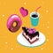 Sweet menu Delicious dessert cake chocolate donut coffee set background