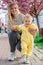 Sweet moment of a mother helping her son take his first steps.