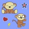 Sweet monkey cartoon expressions set 3