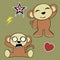 Sweet monkey cartoon expressions set 4