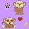 Sweet monkey cartoon expressions set inlove