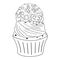 Sweet Monochrome Escape: Adorable Cupcake Coloring Illustration for Relaxing Artistic Fun