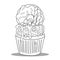 Sweet Monochrome Escape: Adorable Cupcake Coloring Illustration for Relaxing Artistic Fun