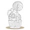 Sweet Monochrome Escape: Adorable Cupcake Coloring Illustration for Relaxing Artistic Fun