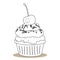 Sweet Monochrome Escape: Adorable Cupcake Coloring Illustration for Relaxing Artistic Fun