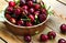 Sweet organic cherries in a bowl
