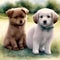 Sweet Pair - Lovely Watercolor Puppies in Pair