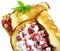 Sweet pancakes with wild strawberry fruit jelly