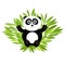 The sweet panda lies on bamboo. Vector illustration.