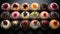 Sweet pastries with berries. Various assortment in the confectionery. Mousse cake