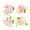 Sweet peonies bouquets vector design elements in shabby chic style.