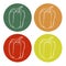 Sweet peppers set. Paprika sketch. Vegetables white contour on color circle. Red green orange yellow. For logo