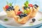 Sweet phyllo cups made of cream and fresh berry fruits